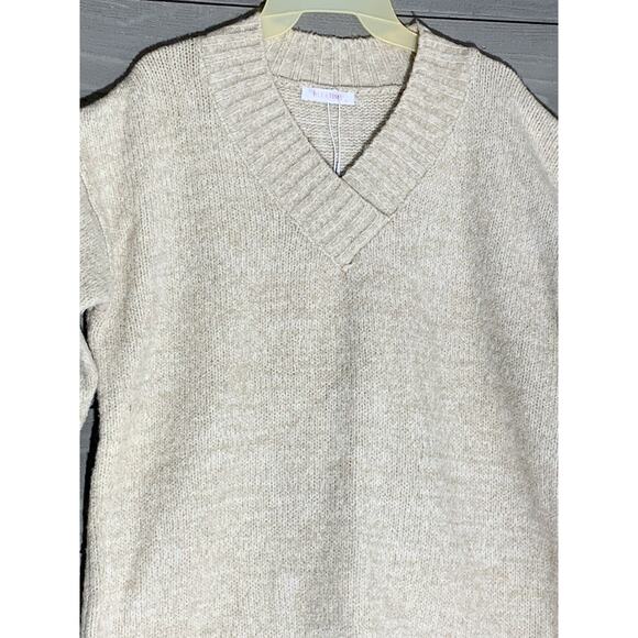 Bluetime Wool Blend Beige Sweater Womens M V Neck NWT - Picture 2 of 5